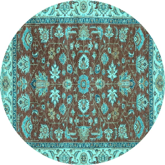 Ahgly Company Indoor Round Oriental Light Blue Traditional Area Rugs, 3' Round