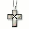 Stainless Steel Polished Enameled Black Mother of Pearl Cross Necklace