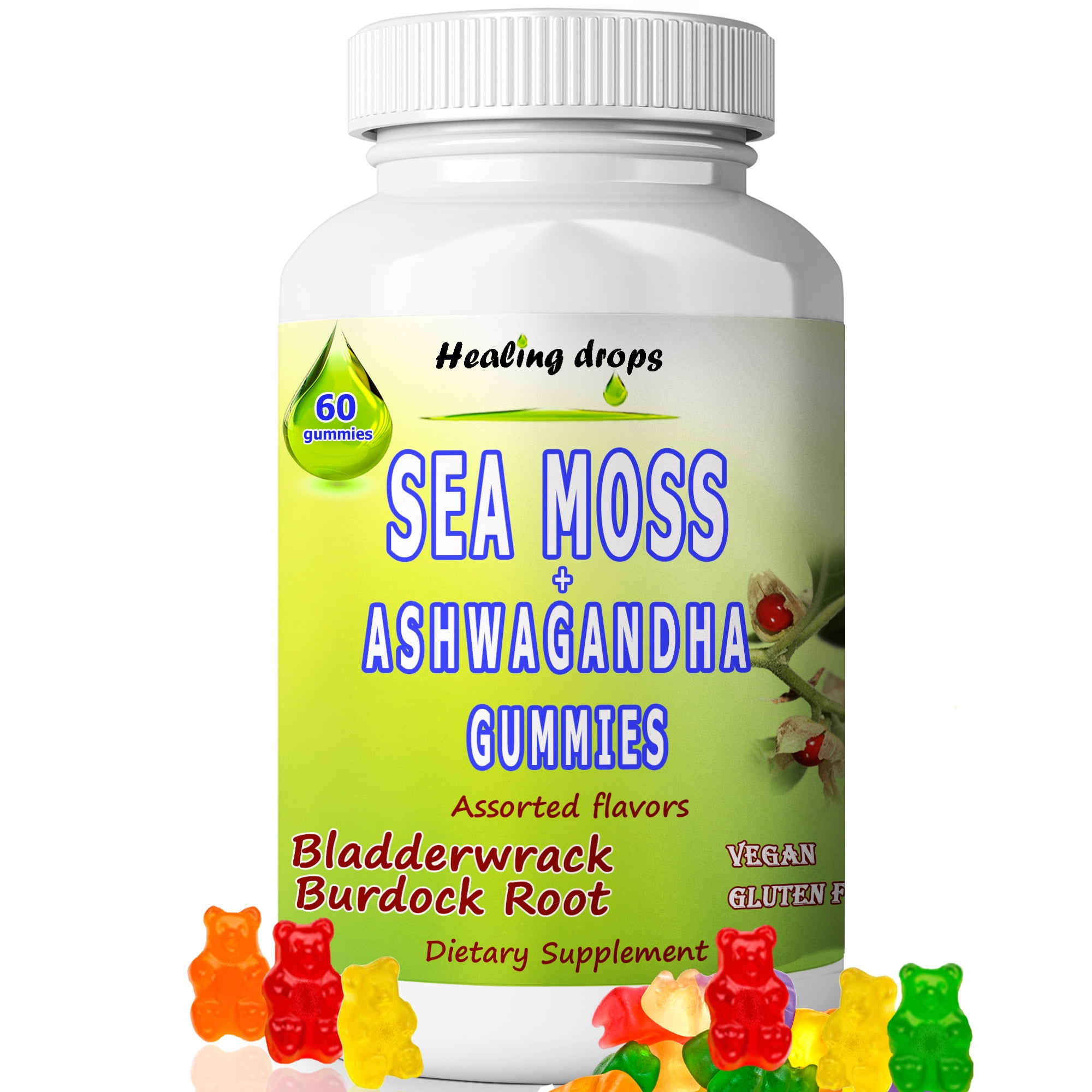 Sea Moss Gummies Ashwagandha with Bladderwrack Burdock Root Alkaline