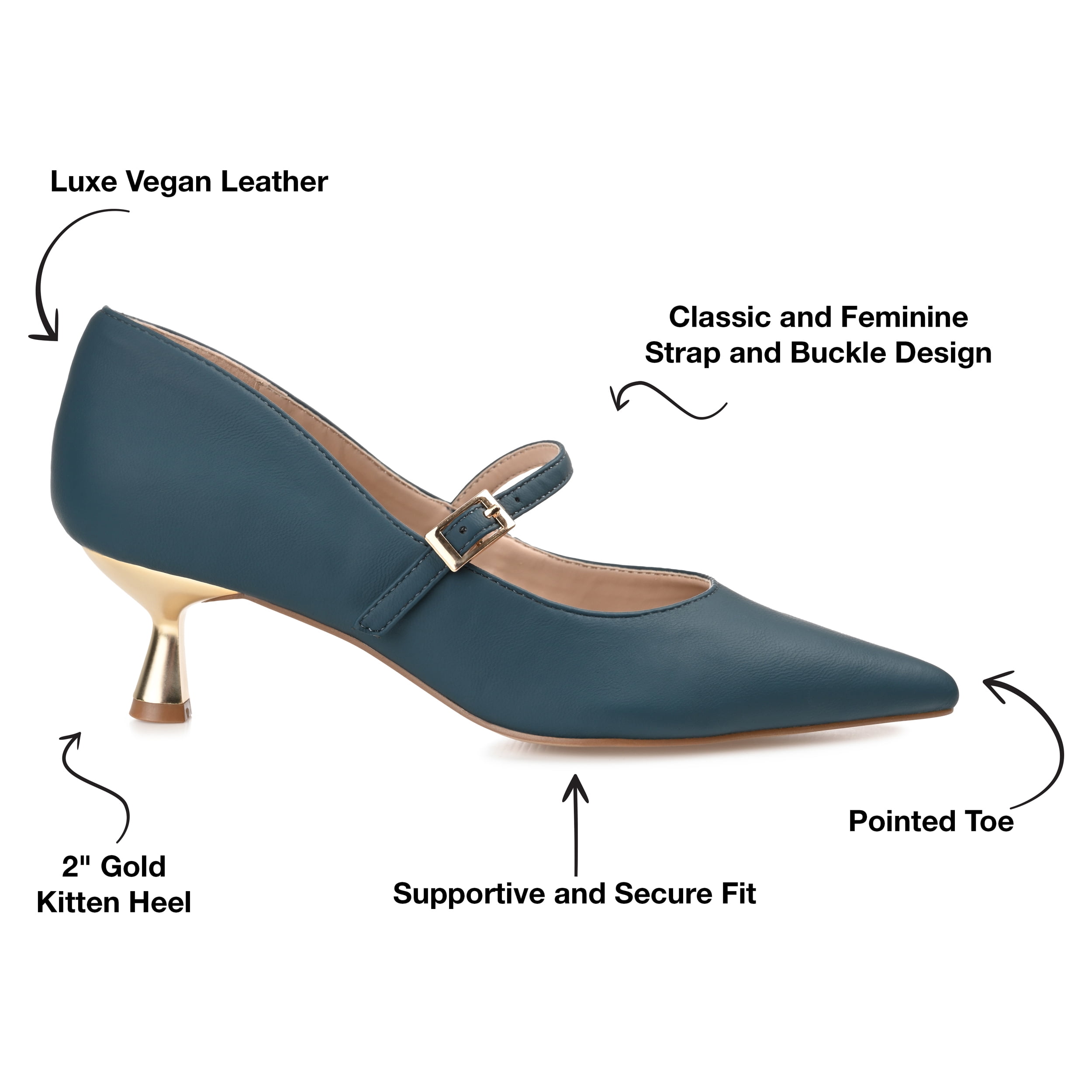 Journee Womens Manza Kitten Heel Mary Jane Pointed Toe Pumps, Widths Available