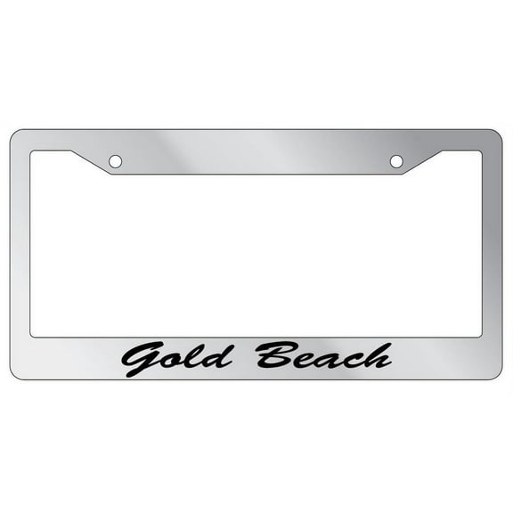 Gold Beach Script Chrome Plastic License Plate Frame EBS