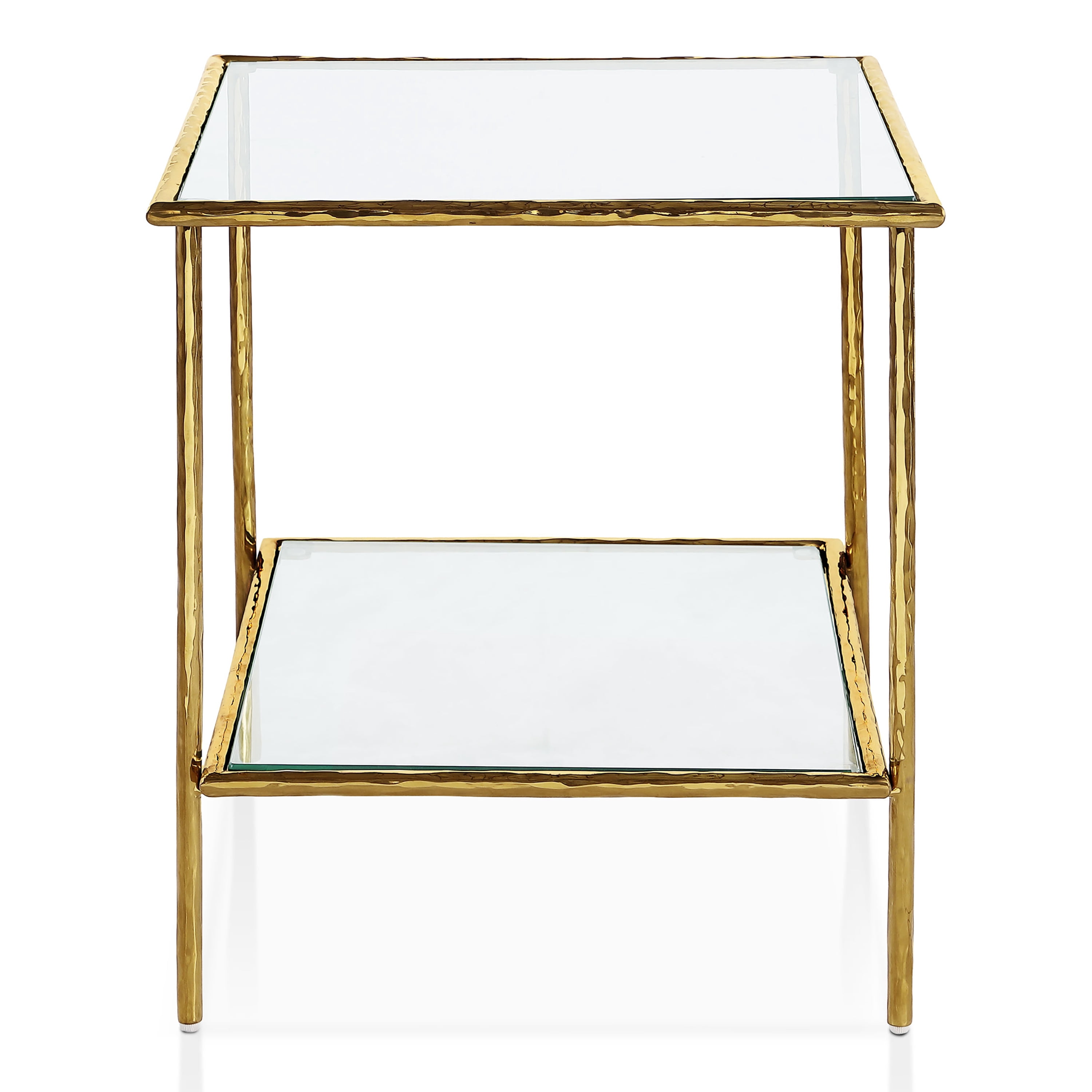 Furniture of America Zayen Modern Stainless Steel 1-Shelf End Table with Tempered Glass Top, Gold
