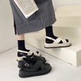 thumbnail image 3 of Sandalias con tiras cruzadas para mujer, sandalias de verano informales de cuero PU con suela gruesa para mujer, color negro 37, 3 of 14