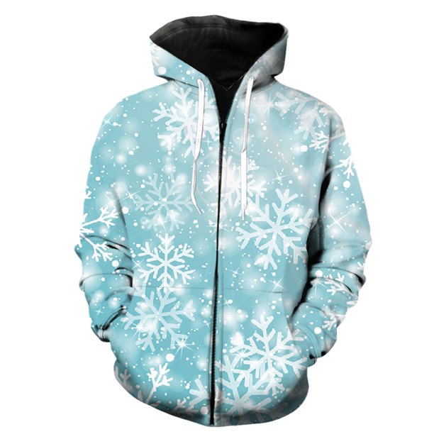 Sudadera con capucha y cremallera para hombre, diseño de copos de nieve de invierno, estilo hip hop, unisex, de gran tamaño, divertida, con estampado 3D, informal, con capucha, chaquetas y tops