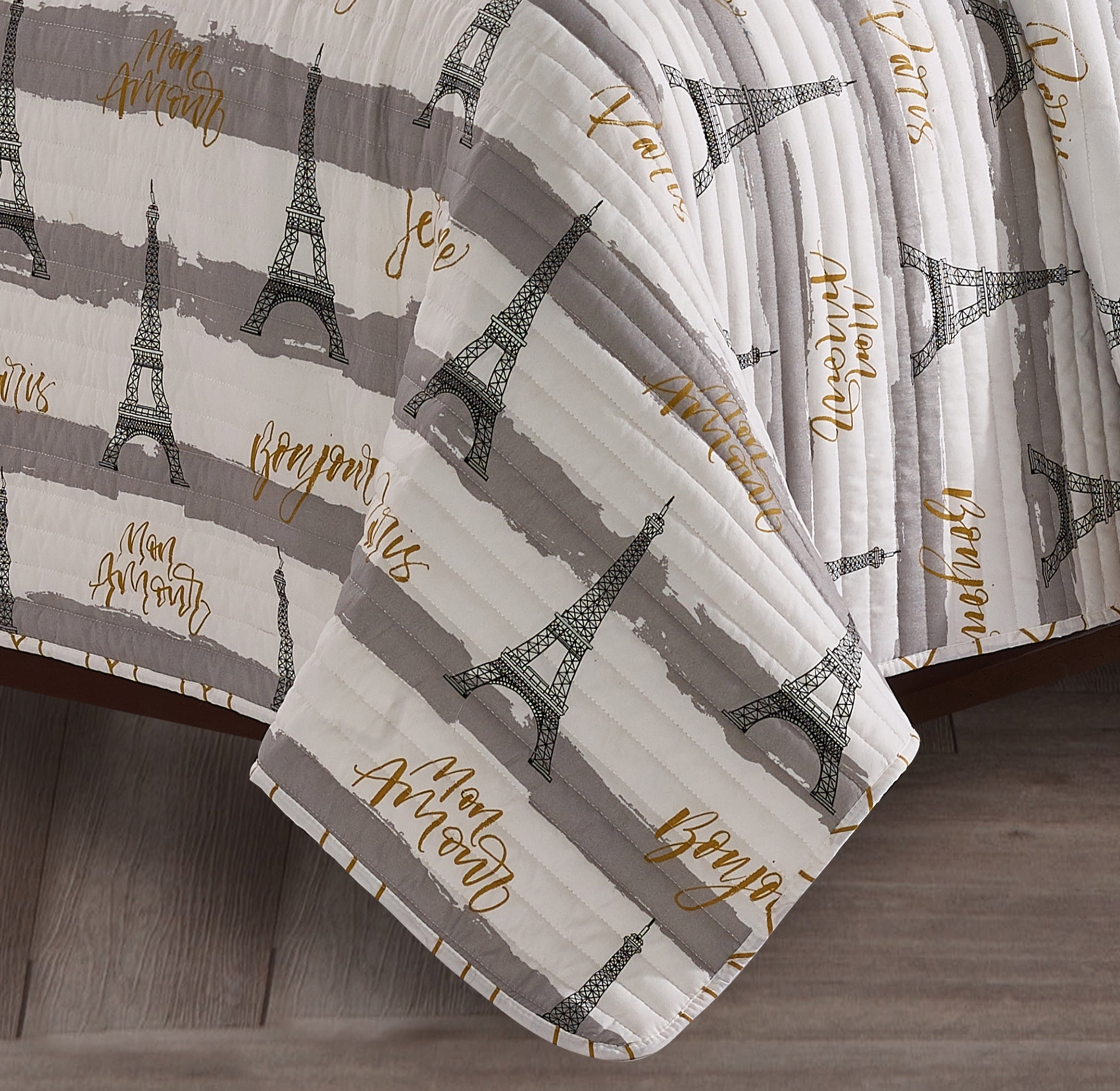 Go-U Harper Lane Universal Home Fashions Quilt, Twin, Ivory Bonjour Paris Twin Ivory Bonjour Paris