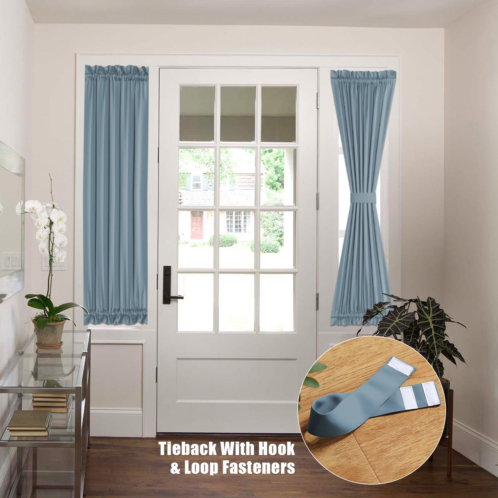 2 Panel French Door Curtains With Rod Pocket Tieback Indoor Sun Blocking Grommet Curtains Thermal Blackout Curtain for Window Kitchen Patio Doors 25 x 72 Inch