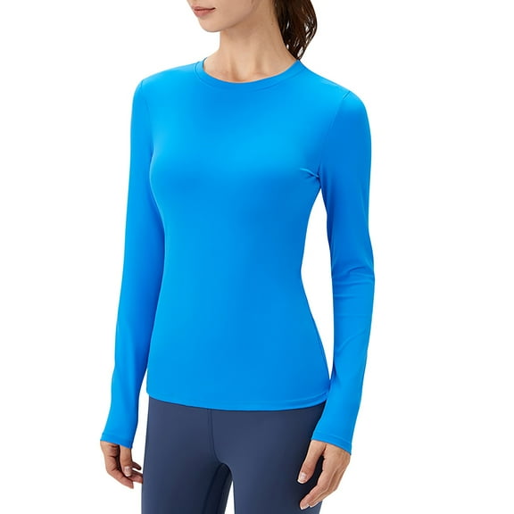 HUKOEMPN T Shirts for Women Long Sleeve Undershirts Tops Round Neck Slim Fit Baselayer Soft Thermal Underwear Light Thermal Long Sleeve Women Blue