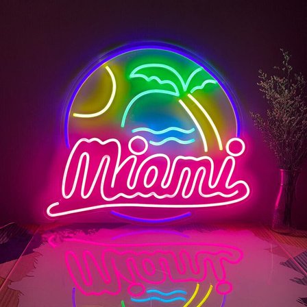 Queen Sense 22"x20" Miami Palm Tree Sun LED Sign Light Wall Decor Party Night Lights Flex Neon Signs 122MPTSFLED