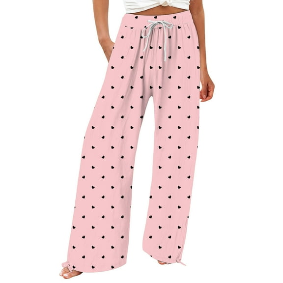Stretchy Work Pants for Women, Comdrip Womens Cotton Casual Loose Pants Comfy Work Pants with Pockets Elastic High Waist Paper Bag Pants Womens Wide Leg Pants Pink L