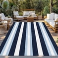 thumbnail image 2 of Blue Navy Striped Outdoor Rug 5x8 Ft - Reversible Patio Rug Outdoor Camping Rugs, Modern Ombre Abstract Lines Pattern Washable Indoor Outdoor Area Rugs, Non-Slip Outdoor Carpet Runner for Deck/Porch, 2 of 8