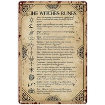 Witch Art Poster The Witches Runes Tin Sign Decoration Vintage Chic Metal Poster Wall Decor Art Gift for Home Bar Cafe Garage Outdoor Man Cave 12x8 inch