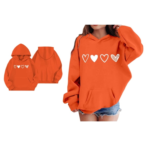 Girls Hoodies Valentine Sweatshirt Long Sleeve Casual Heart Sweatshirt Crewneck Pullover Sweatshirt Girls Tops Size 5-6 Years