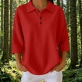 thumbnail image 2 of Drses Women Waffle Knit Polo Shirt, Collar V Neck 4 Button Down Short Sleeve Loose Fit Blouse, Trendy Casual Dressy Athletic Top for Summer Golf Tennis Work Daily Outfits, 2 of 8