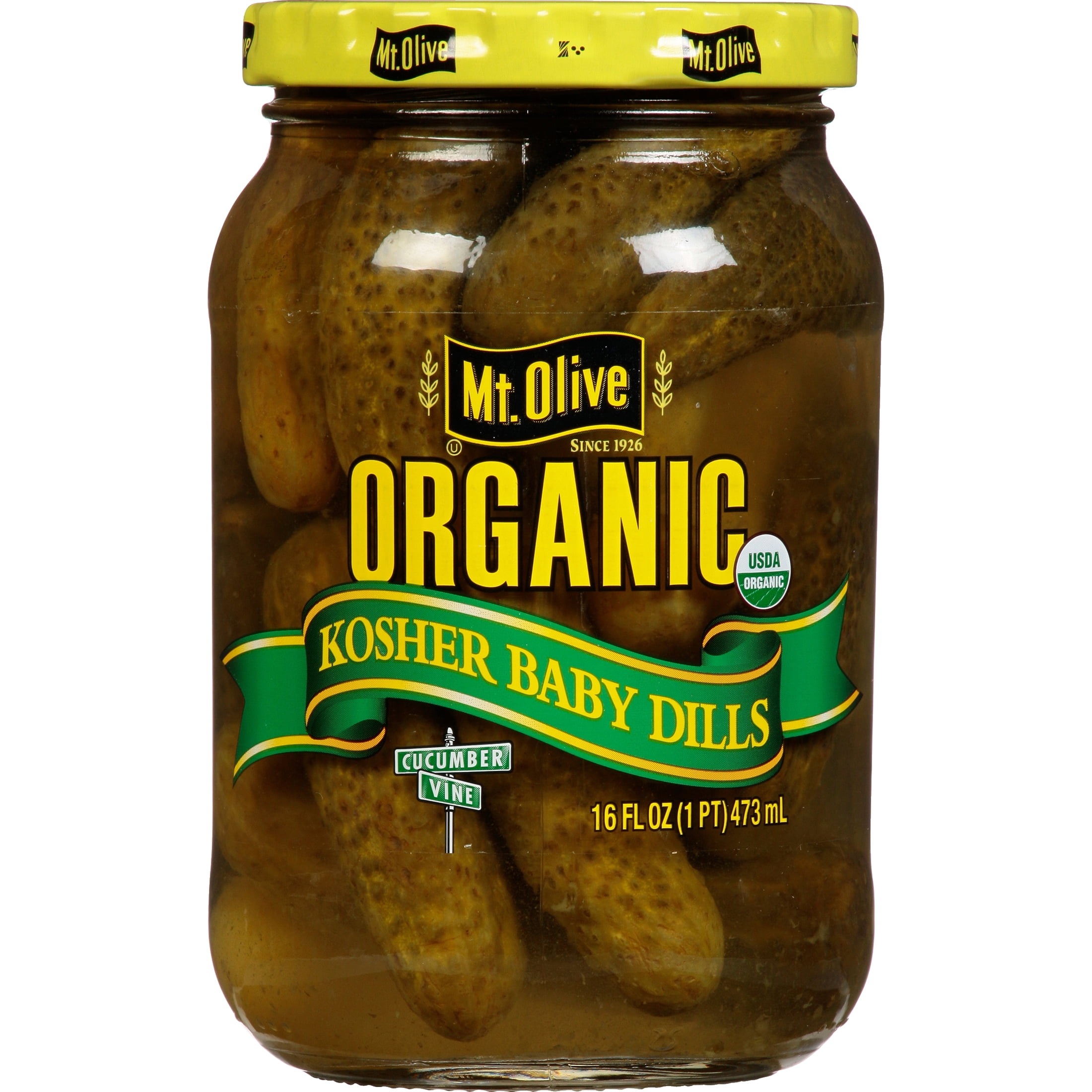 (3 pack) Mt. Olive Organic Kosher Whole Baby Dill Pickles, 16 fl oz Jar