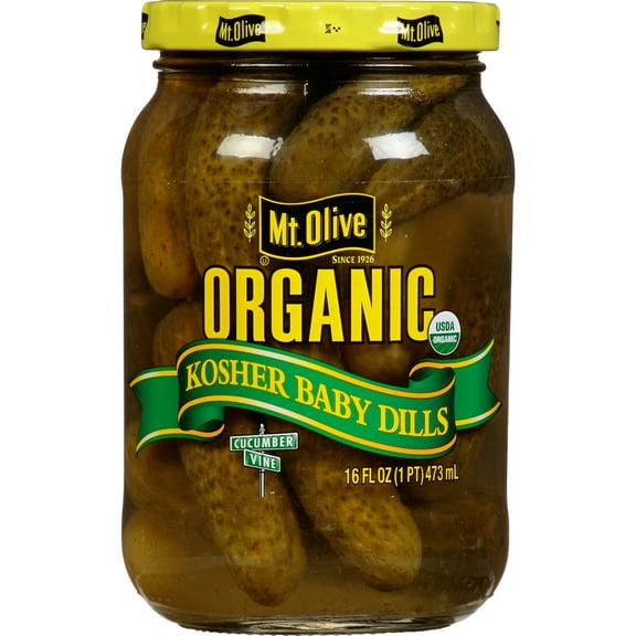 Mt. Olive Organic Kosher Whole Baby Dill Pickles, 16 fl oz Jar