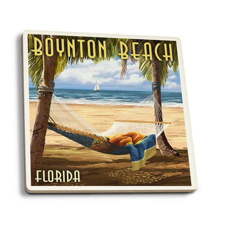 

Boynton Beach Florida Palms and Hammock (Absorbent Ceramic Coasters Set of 4 Matching Images Cork Back Kitchen Table Decor)