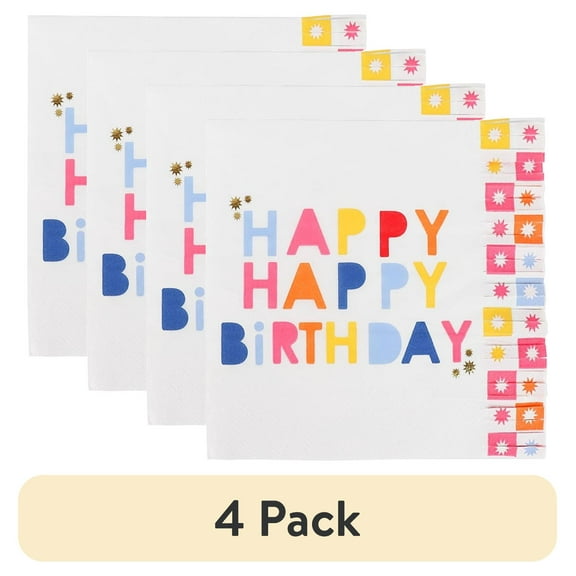 (4 pack) Packed party "it's my birthday" multicolor 6.5" fringe lunch napkins, 20 ct
