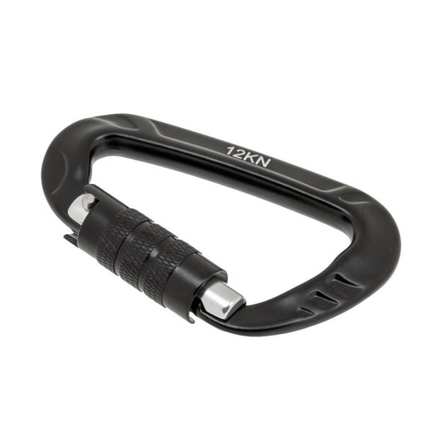 Mosquetón de aluminio con anillo en D, gancho para llavero con cierre automático, hebilla para colgar hamaca, Negro