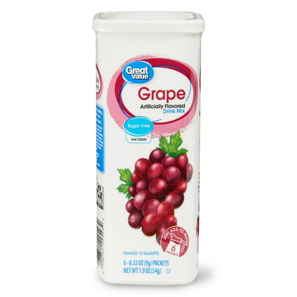 Great Value SugarFree Drink Mix, Grape, 0.32 oz, 6 Count