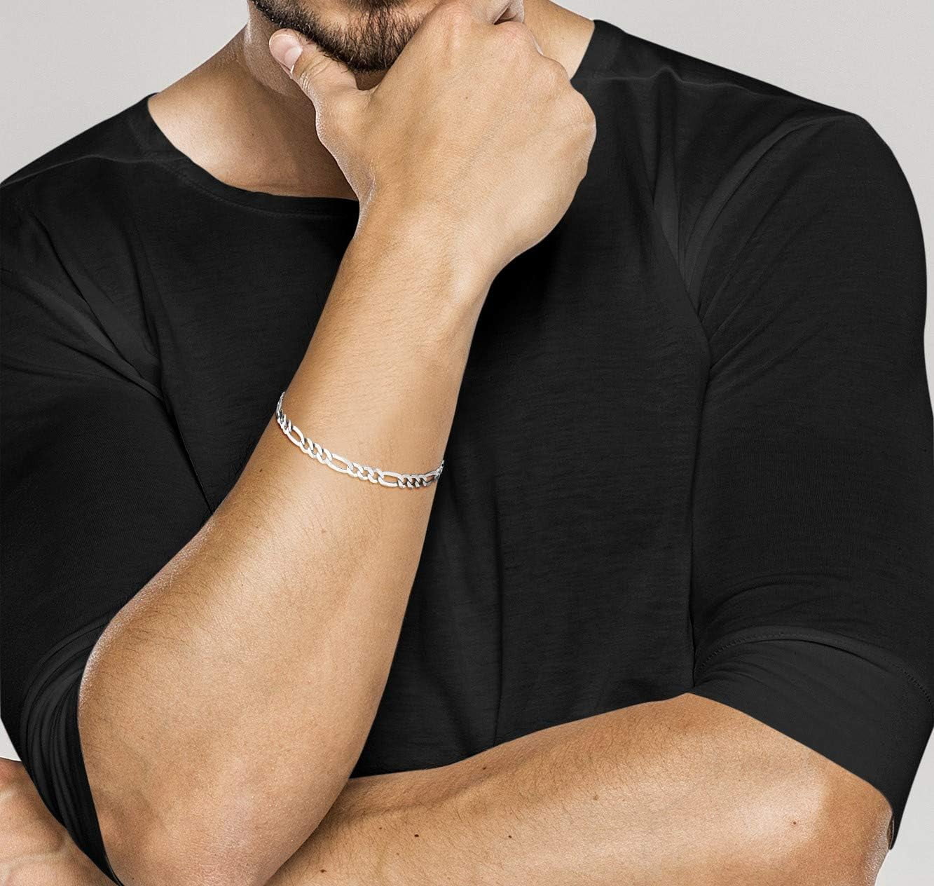 Solid 925 Sterling Silver Italian 5mm Diamond-Cut Figaro Chain Bracelet for Women Men, Made in Italy
