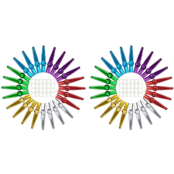 Lot de 48 Kazoos en Métal avec 48 Pcs Diaphragmes de Flûte 6 Couleurs, Bon pour Ukulélé, Violon, Guitare, Piano