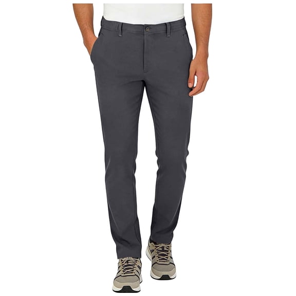 Men’s Golf Pants Elastic Button Dressy Pants with Zipper Packets Straight Leg Work Business Trousers