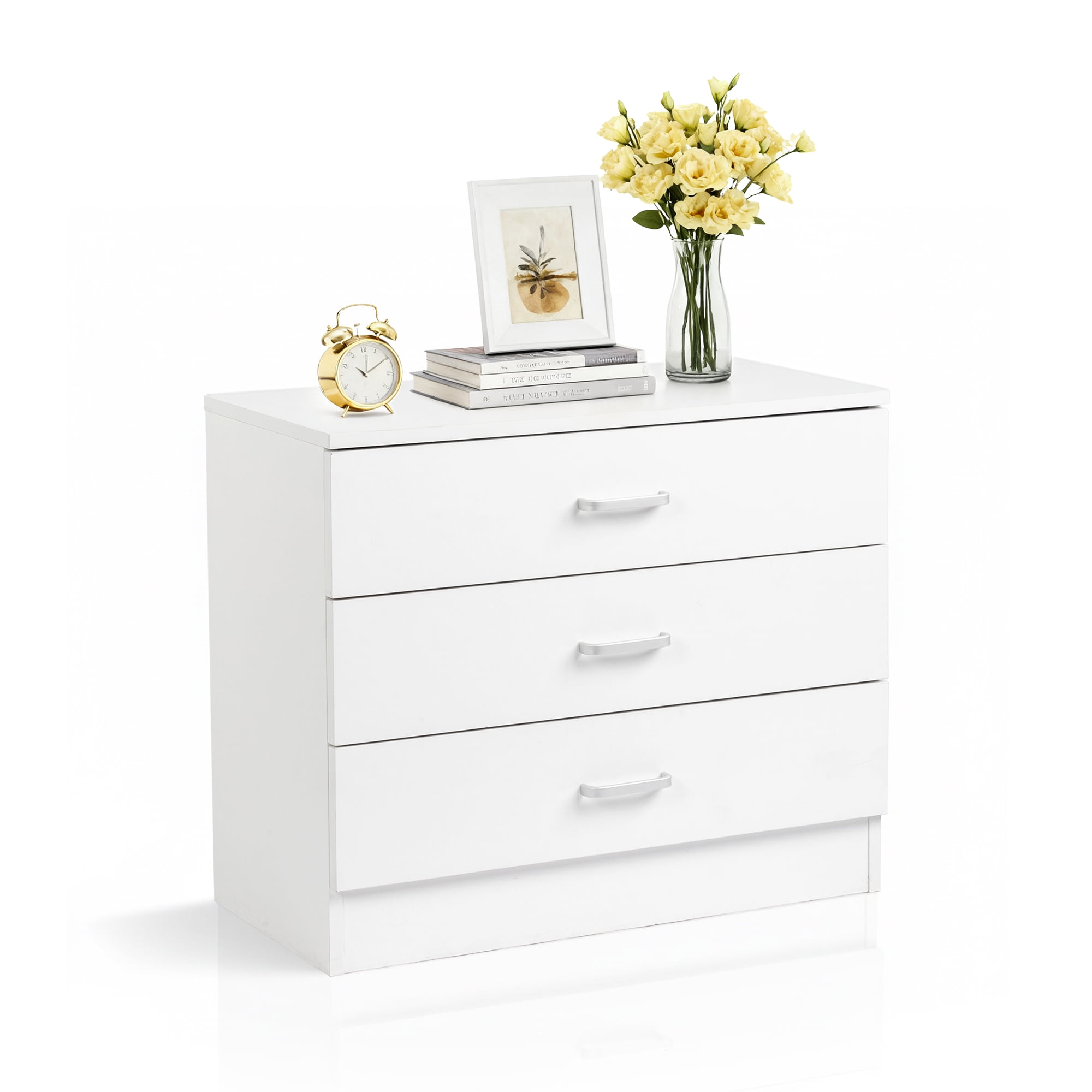 3-Drawer Wide Drawer Cabinet Particleboard Bedside Table with Textured Melamine Finish, 25.98*12.99*22.05in White