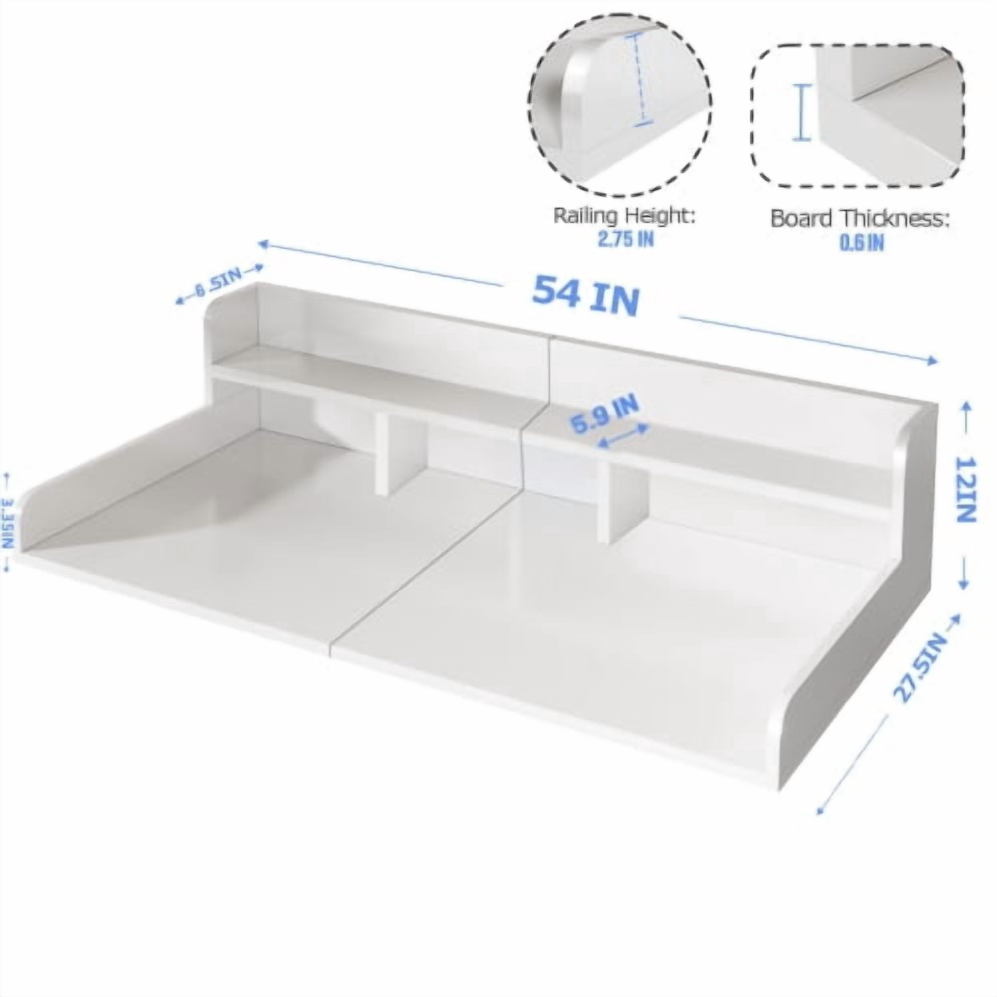 Washer Dryer Countertop with Non-Slip Pads – 54" x 27.5" Laundry Wood Shelf Topper with Raised Edge, Double Layer Organizer for Washer and Dryer, Laundry Hamper Counter Storage, White