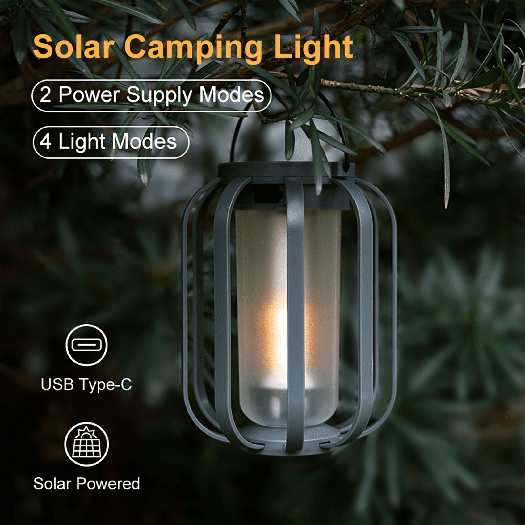 Newest Solar Lights Outdoor, Garden Lights, Landscape Lights with Light Sensor, 4 Lighting Ambiance, Waterproof, Type-C Charging, Campfire Ambiance Lights, Suitable for Camping, Yard and Home(2PCS)