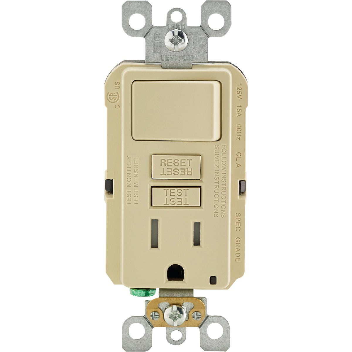 Leviton C91-GFSW1-00I 15 Amp Ivory SmartlockPro Self-Test GFCI