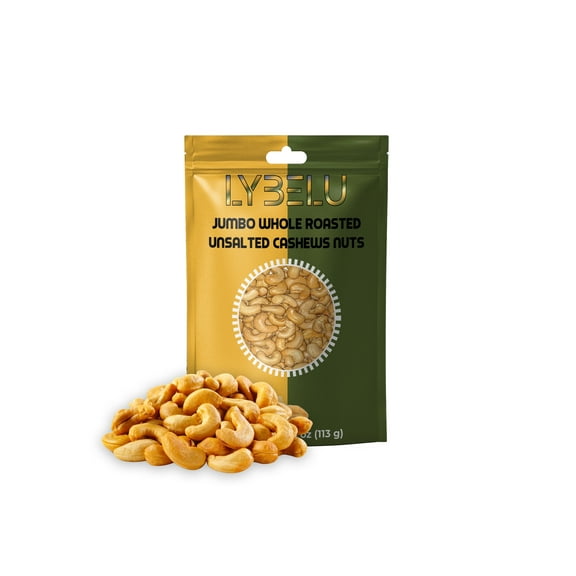 Lybelu Jumbo Whole Roasted Unsalted Cashews Nuts – 4oz