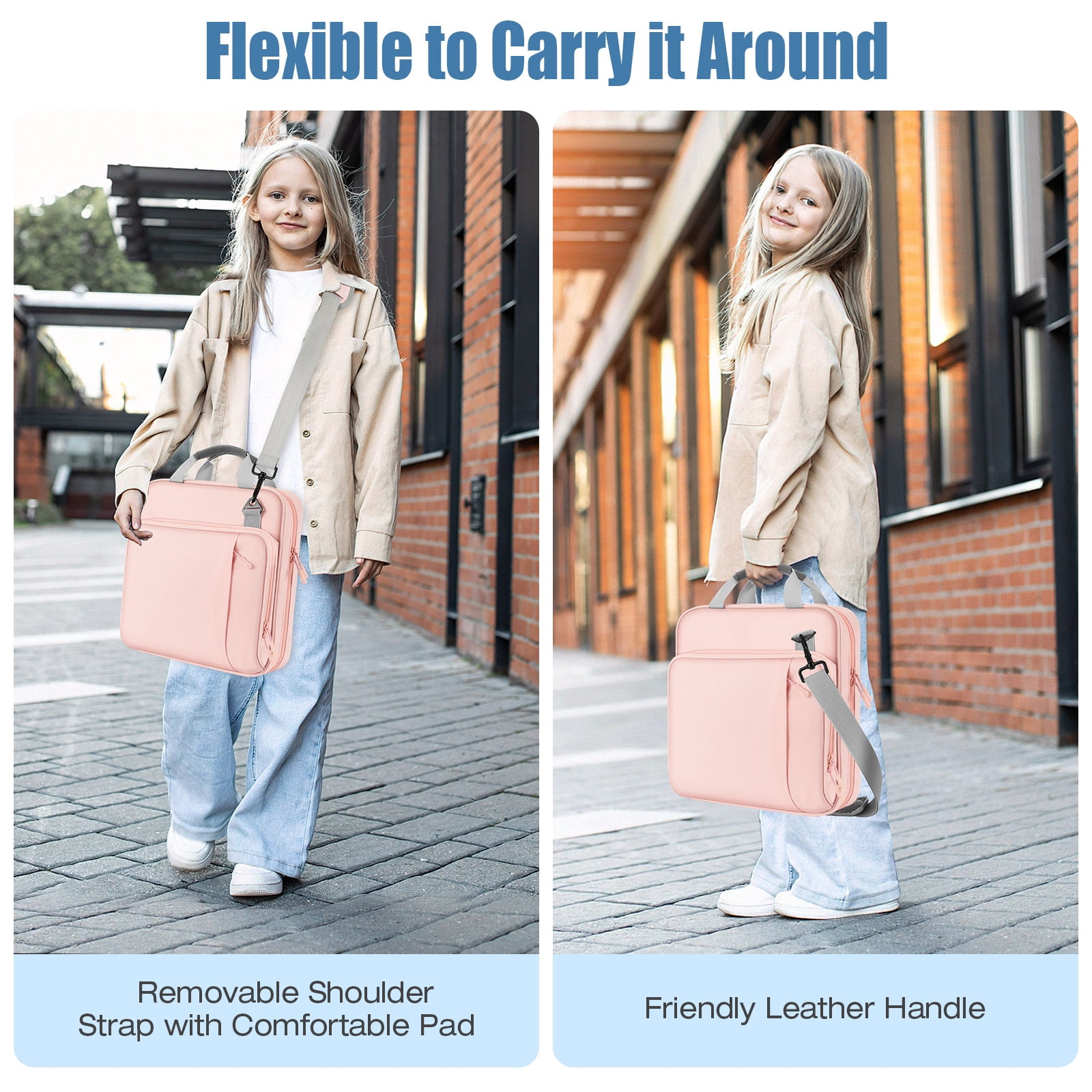 MoKo Zipper Binder with Strap Handle, 2 inch 3 Ring 500 Sheet Capacity Multi-Pockets Binder Organizer, School Office Supplies, Pink