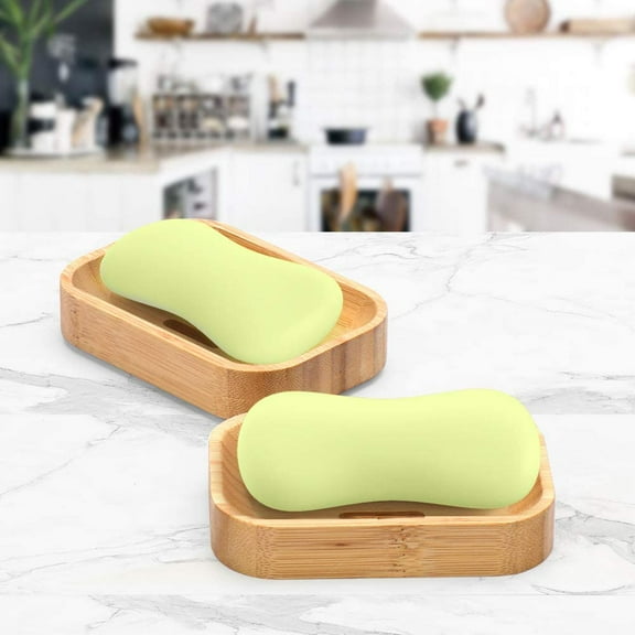 Limei 2 Pack Bamboo Wood Soap Dish, Bar Soap Holder, Soap Tray for Shower Bathroom, Kitchen, Sinks and Counter Top
