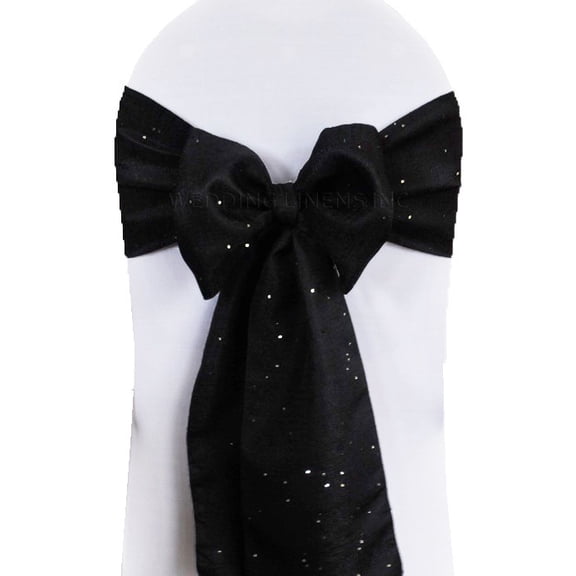 Wedding Linens Inc. (10 pcs) 8" x 108" Paillette Poly Flax / Burlap Chair Sashes for Wedding, Events, Party Décor use - Black