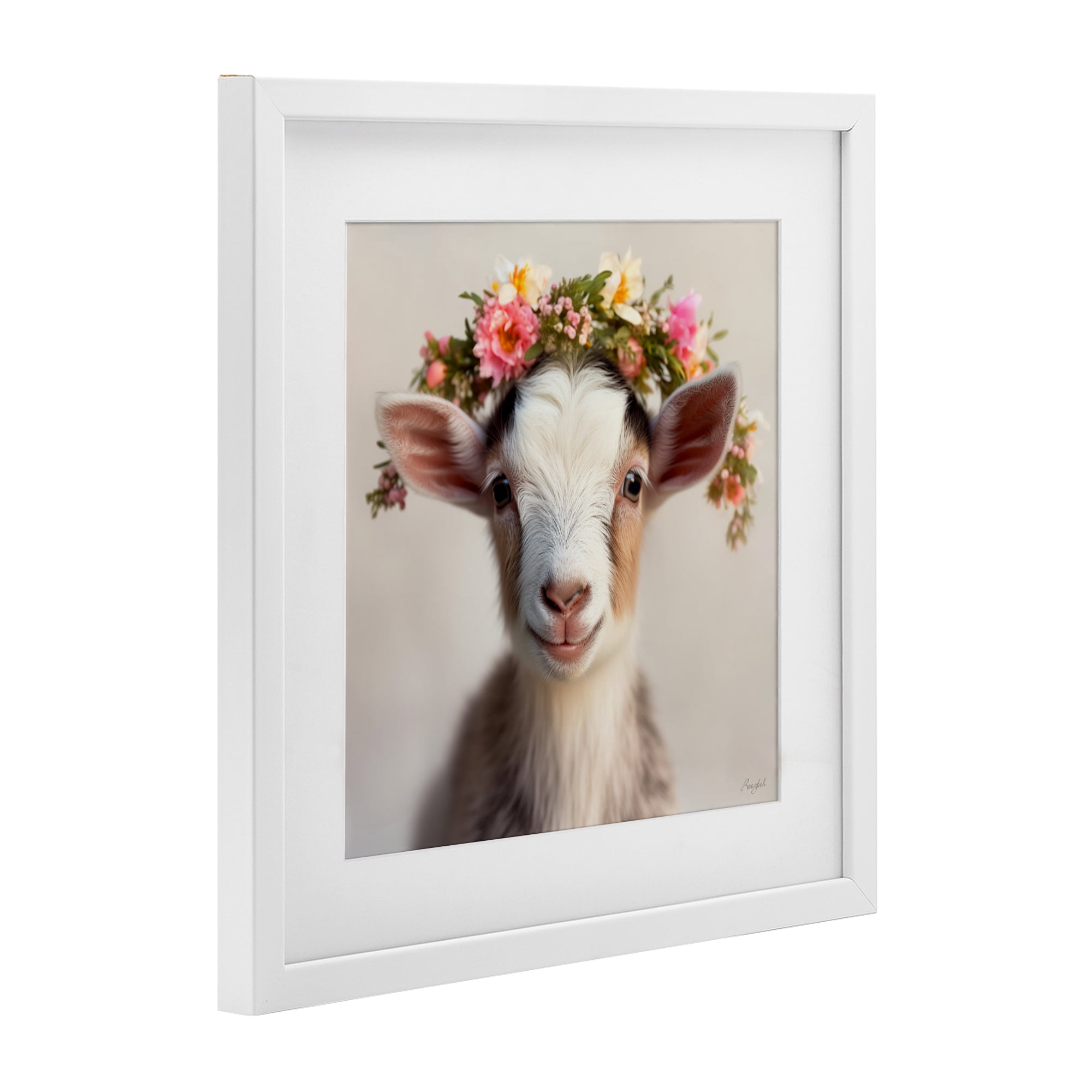 Stupell Industries Flower Crowned Goat White Framed Print Under Glass, design by Roozbeh