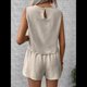 thumbnail image 4 of Conjunto de 2 Piezas de de Verano para Mujer, Camiseta Sin Mangas con Cuello Redondo y Pantalones Cortos Elásticos de Cintura Alta. Crema XXL, 4 of 10