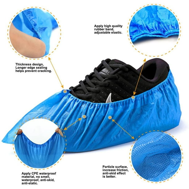 Couvre-chaussures jetables recyclables - Lot de 200 (100 paires) Couvre- chaussures et bottes hygiéniques Chaussons imperméables antidérapants pour  l'intérieur 
