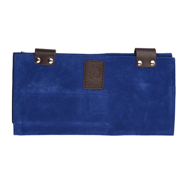 Bolsa portaherramientas para peluquería en tela resistente, ideal para tijeras y peines, color azul.