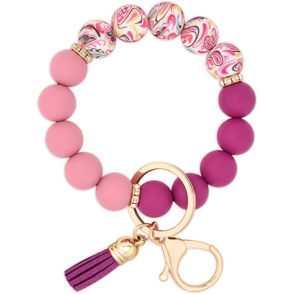 DESIGNICE Silicone Beaded Keychain Wristlet Key Ring Bracelet Cute Car Key Chain Holder for Women Girls Cute Keychains