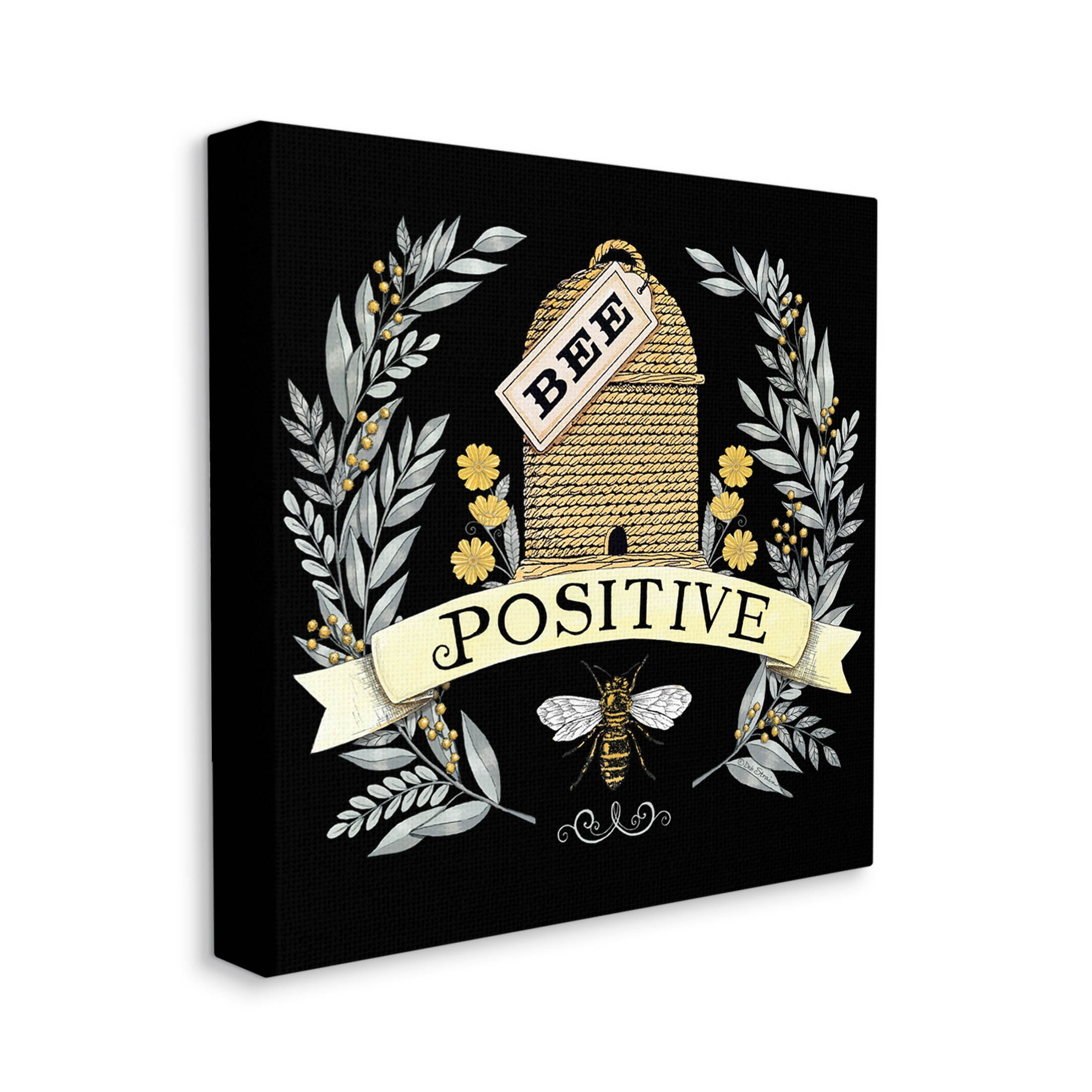 Bee Positive Vintage Hive Animals & Insects Graphic Art Gallery Wrapped Canvas Print Wall Art