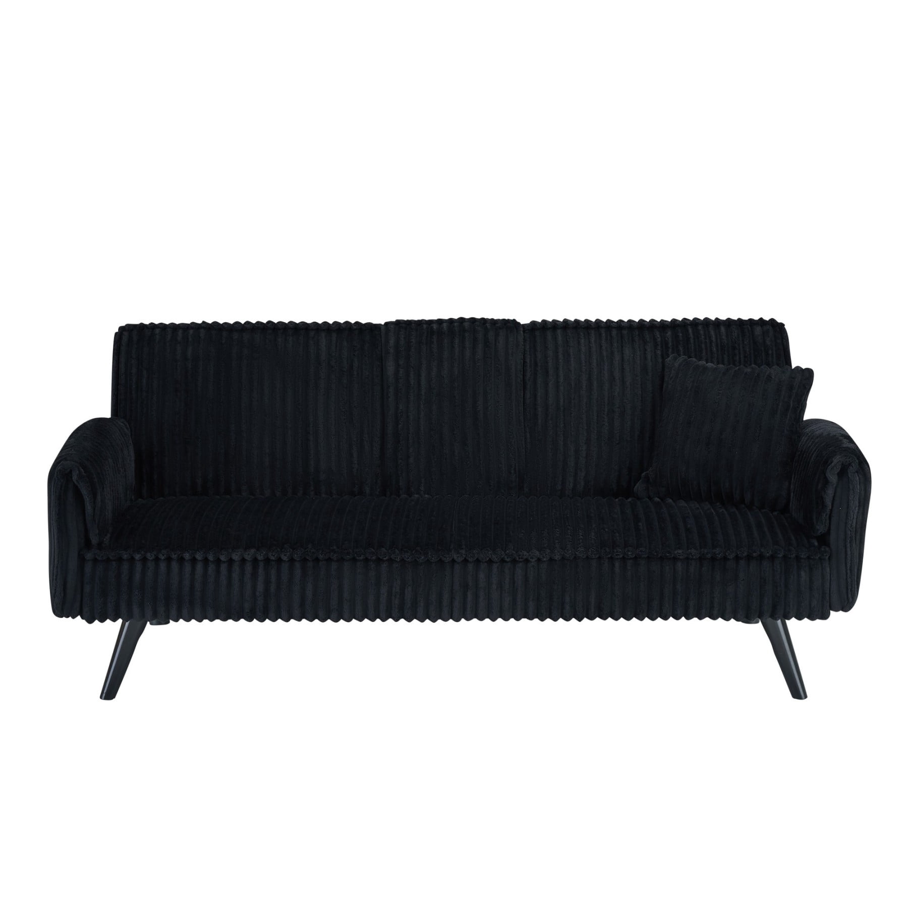 Corduroy Sofa Couch, Adjustable Modern Sleeper Sofa with Cup Holders for Living Room Bedroom Apartment, Black