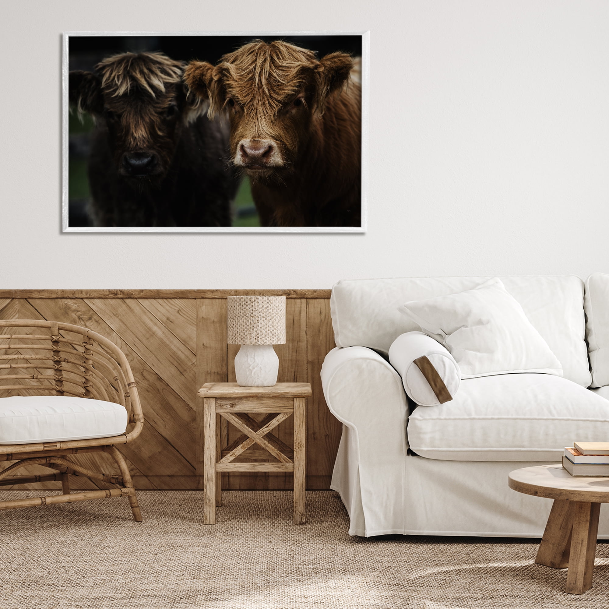 Cow Faces Highland Pair White Framed Giclee Art, design by Amy Carroll