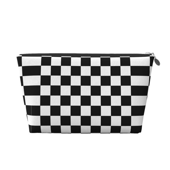 Black And White Checkered Purse Organizer Handbags Totes Leather Zipper Printing Bag For Women Travel Toiletry Bag