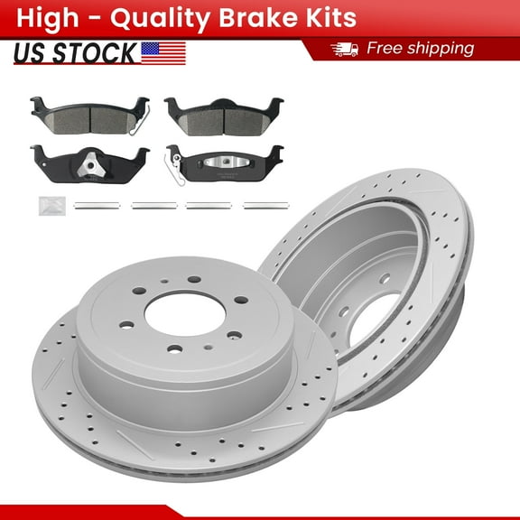 ACB ZONE Brake Kits for 2004-2011 Ford F-150 2006-2008 Lincoln Mark LT, Rear Drilled Slotted Disc Brake Rotors   Ceramic Brake Pads