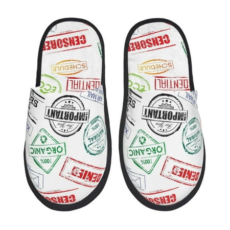 

Fuzoiu Stamp Set Collection Print Unisex Furry Slippers Plush Indoor Shoes Trendy House Slippers Anti-Skid EVA Sole House Shoes for Home Office and Travel -Medium