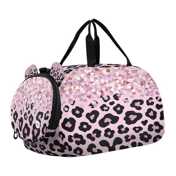 DIXRUYEE Pink Sparkly Glitter Leopard Scale Duffel Bag With Ventilated Shoe Pocket & Adjustable Strap for Gym, Dance & Travel