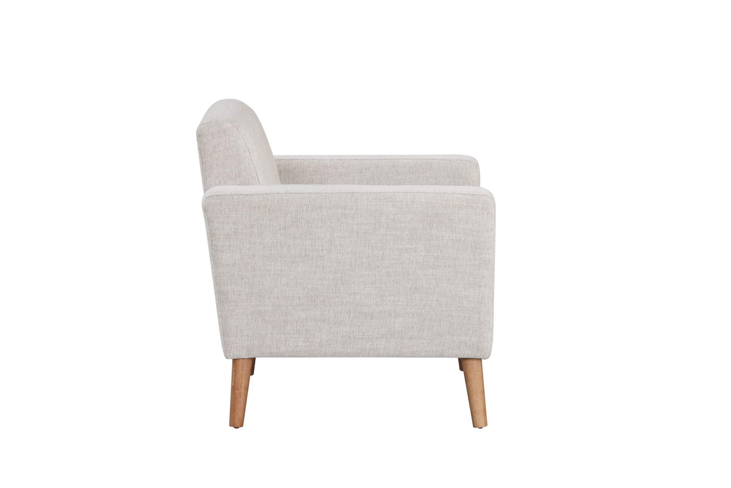 Mainstays Square Arm Accent Chair With Rubber Wood Legs, Beige Linen Fabric