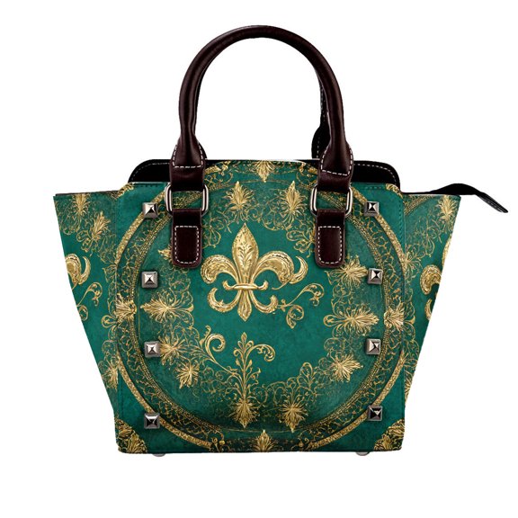 Green And Gold Rivet Handbag Small PU Leather Studded Satchel Crossbody bag for Women