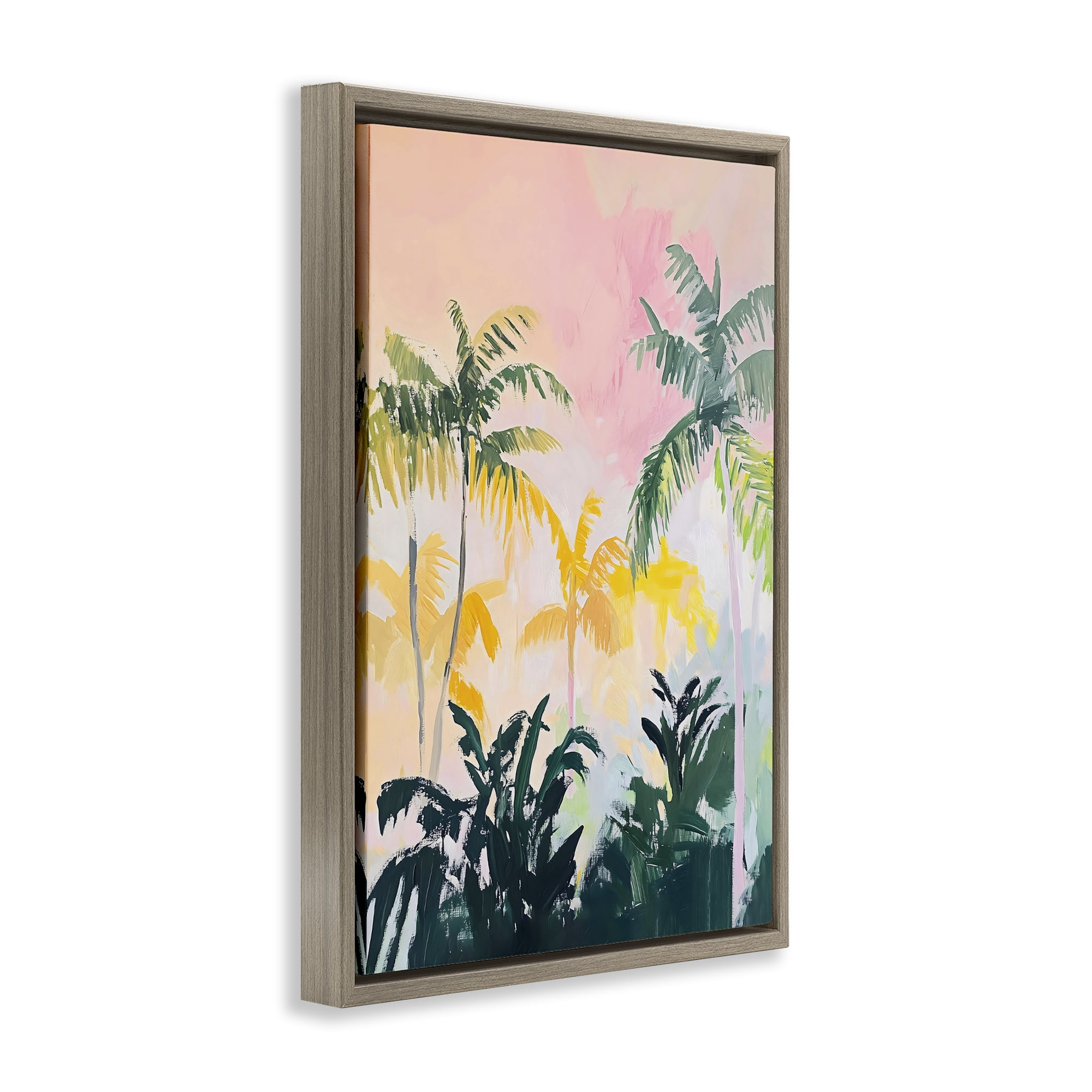 Stupell Industries Pastel Palms in Morning Glow Brown Framed Floater Canvas Wall Art, design by The Prints Vibe