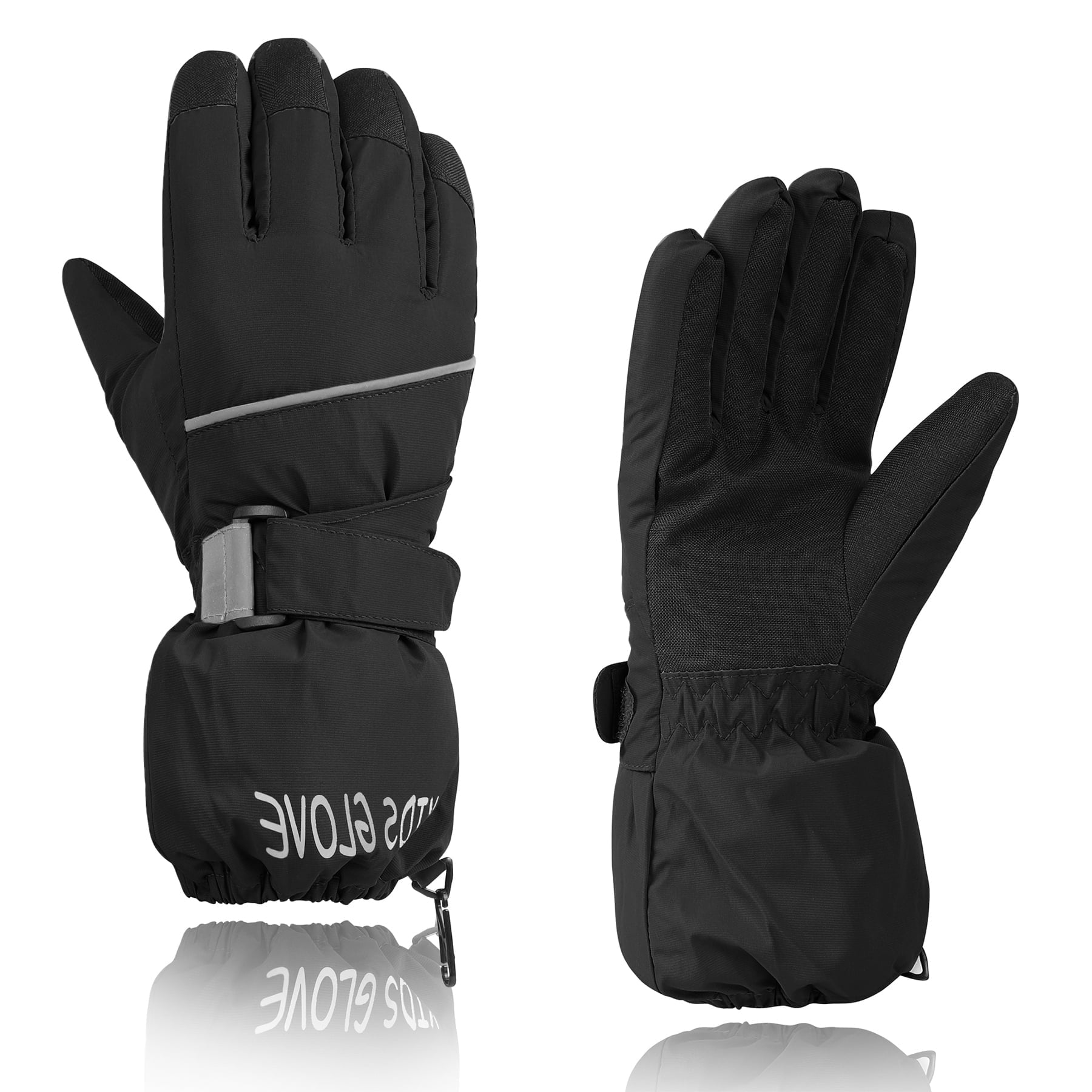 Zando Kids Snow Gloves for Kids Gloves Winter Ski Gloves Waterproof Toddler Snow Gloves for Girls Boys Ourdoor Sports Black 7-10 Years